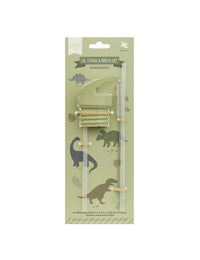 Lid, straw & brush set: Dinosaurs