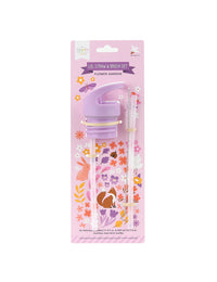 Lid, straw & brush set: Flower garden