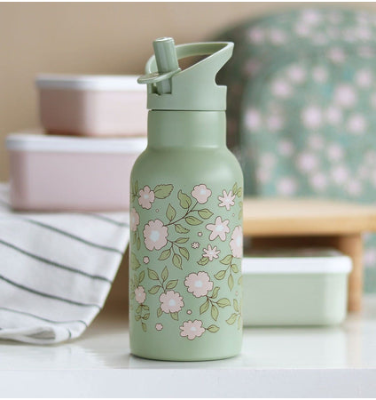 Stainless steel drink bottle: Blossoms - sage