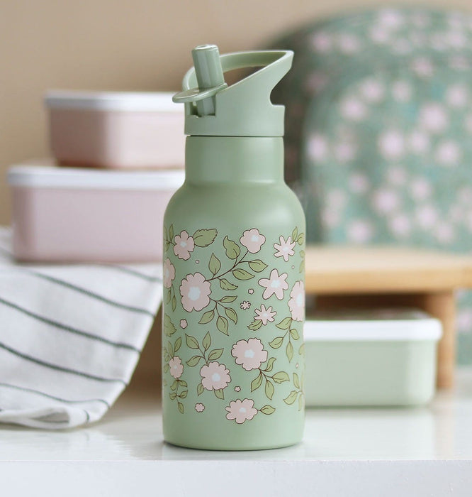 Stainless steel drink bottle: Blossoms - sage