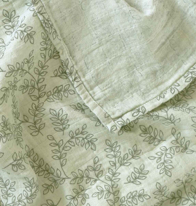 Muslin cloth XL: Leaves - sage