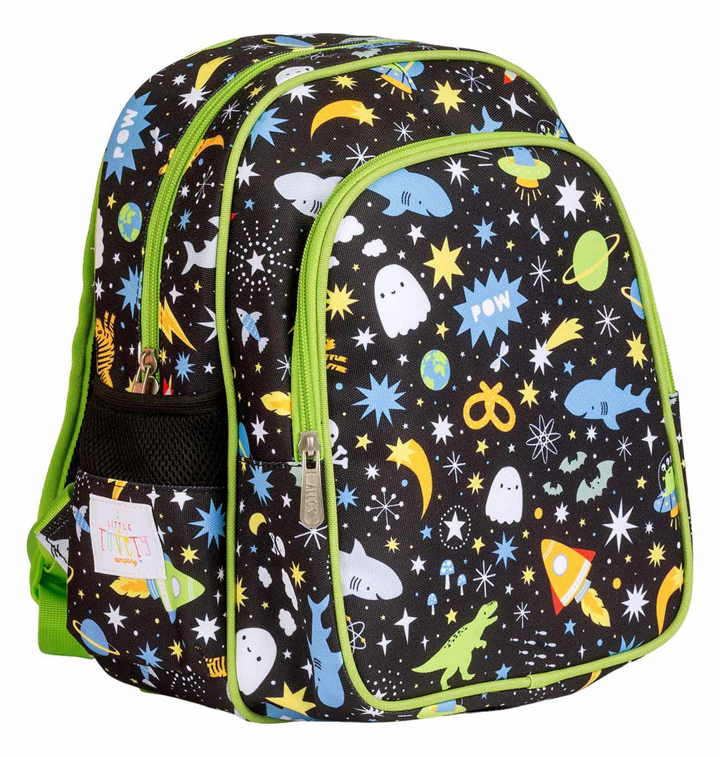 Zijkant van zwarte galaxy backpack 