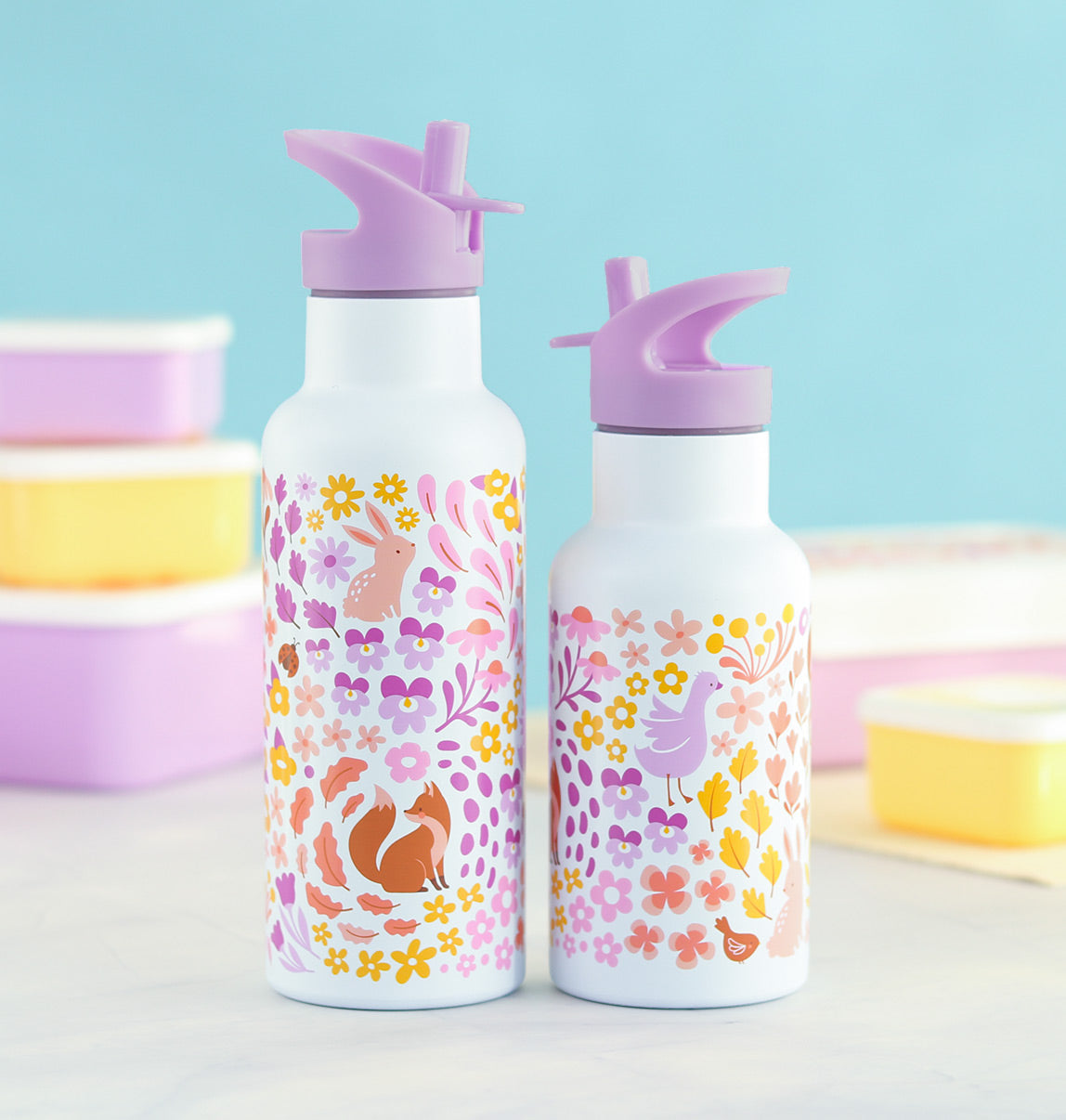 Lid, straw & brush set: Flower garden