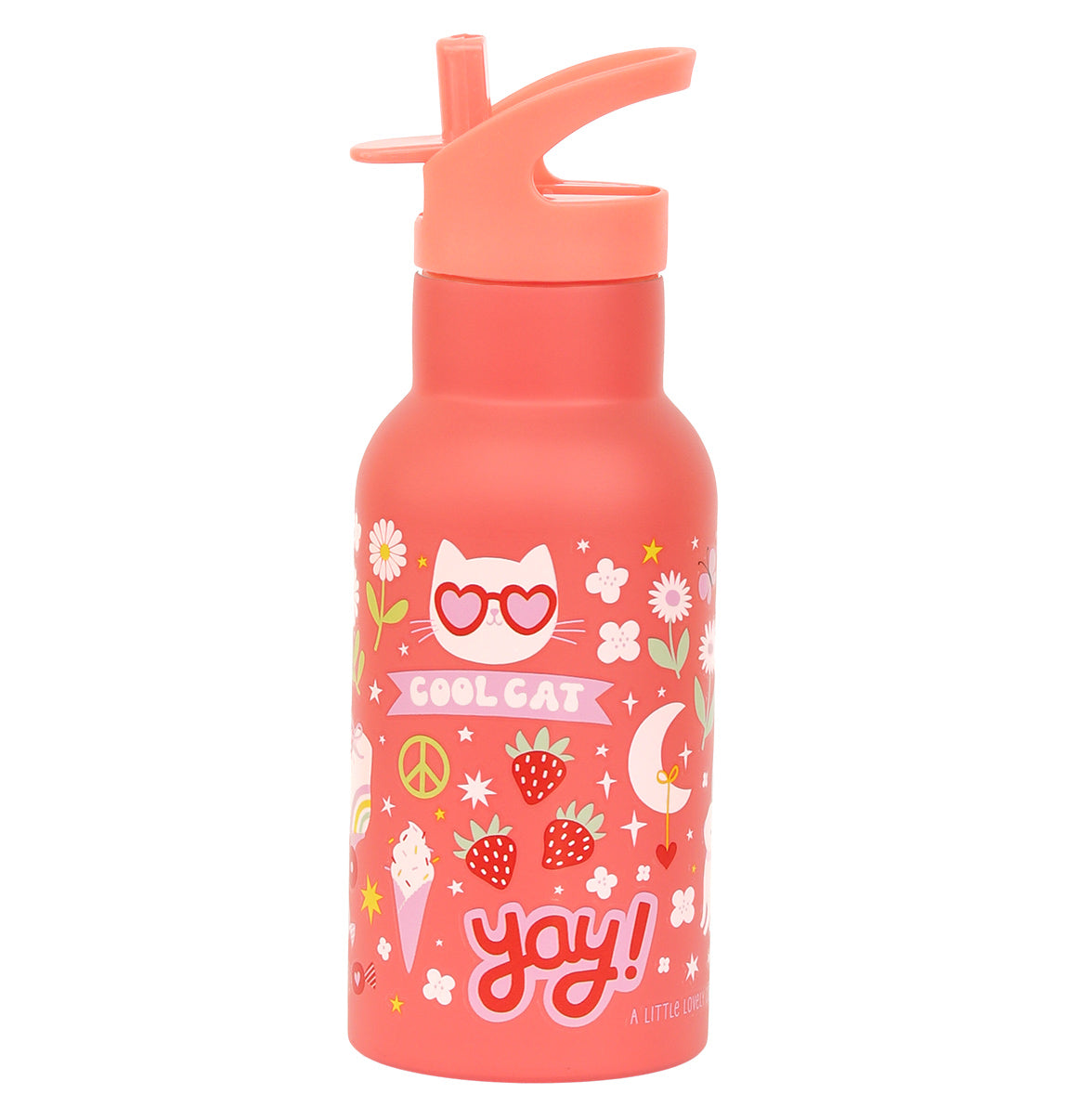 koraalroze drinkfles 350ml met vrolijke Fun print