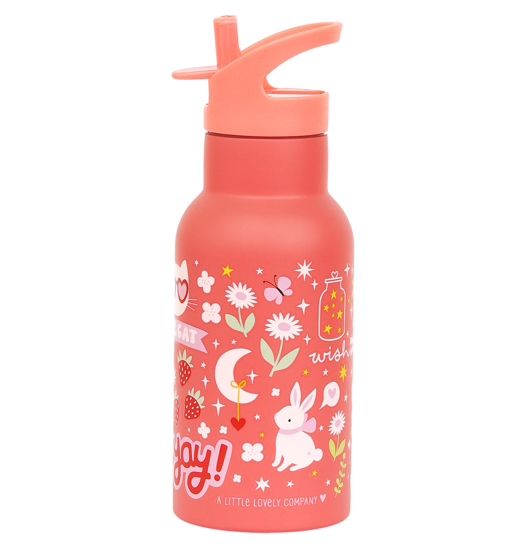 Koraalroze RVS drinkfles 350ml met vrolijke Fun print