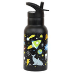 zwarte Galaxy RVS drinkfles voor kids met dino en tijger