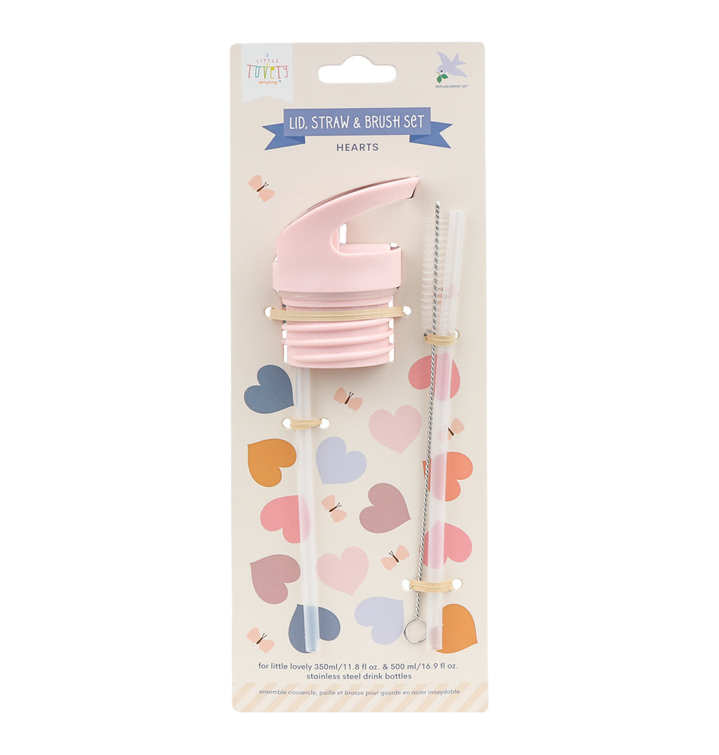 Lid, straw & brush set: Hearts