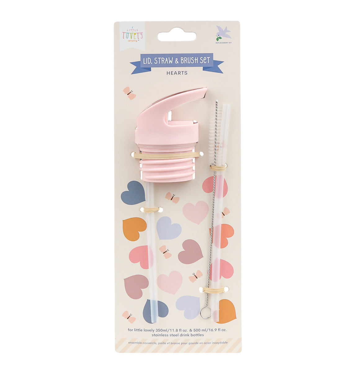 Lid, straw & brush set: Hearts