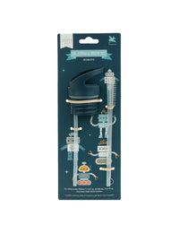 Lid, straw & brush set: Robots