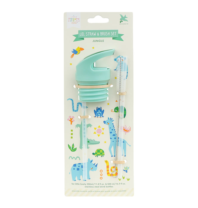 Lid, straw & brush set: Jungle