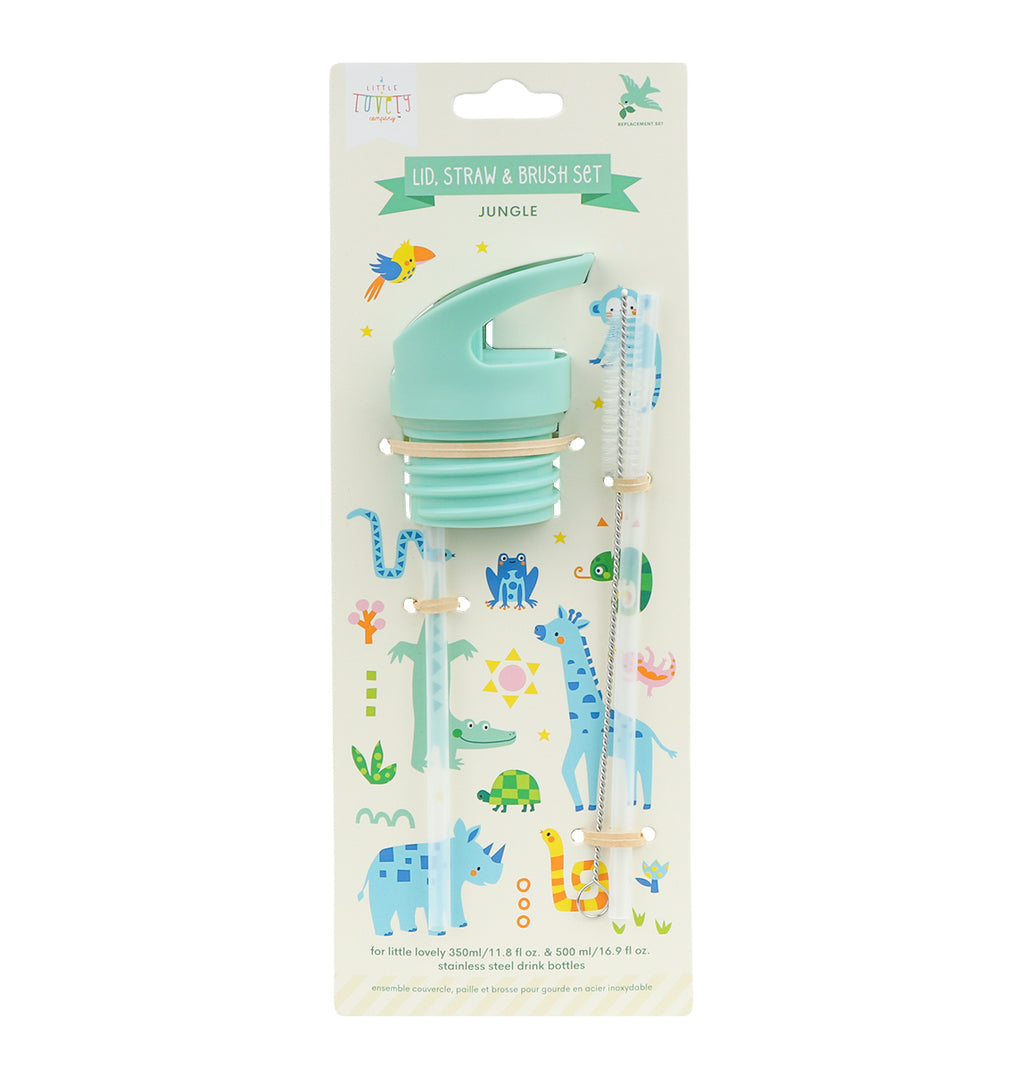 Lid, straw & brush set: Jungle