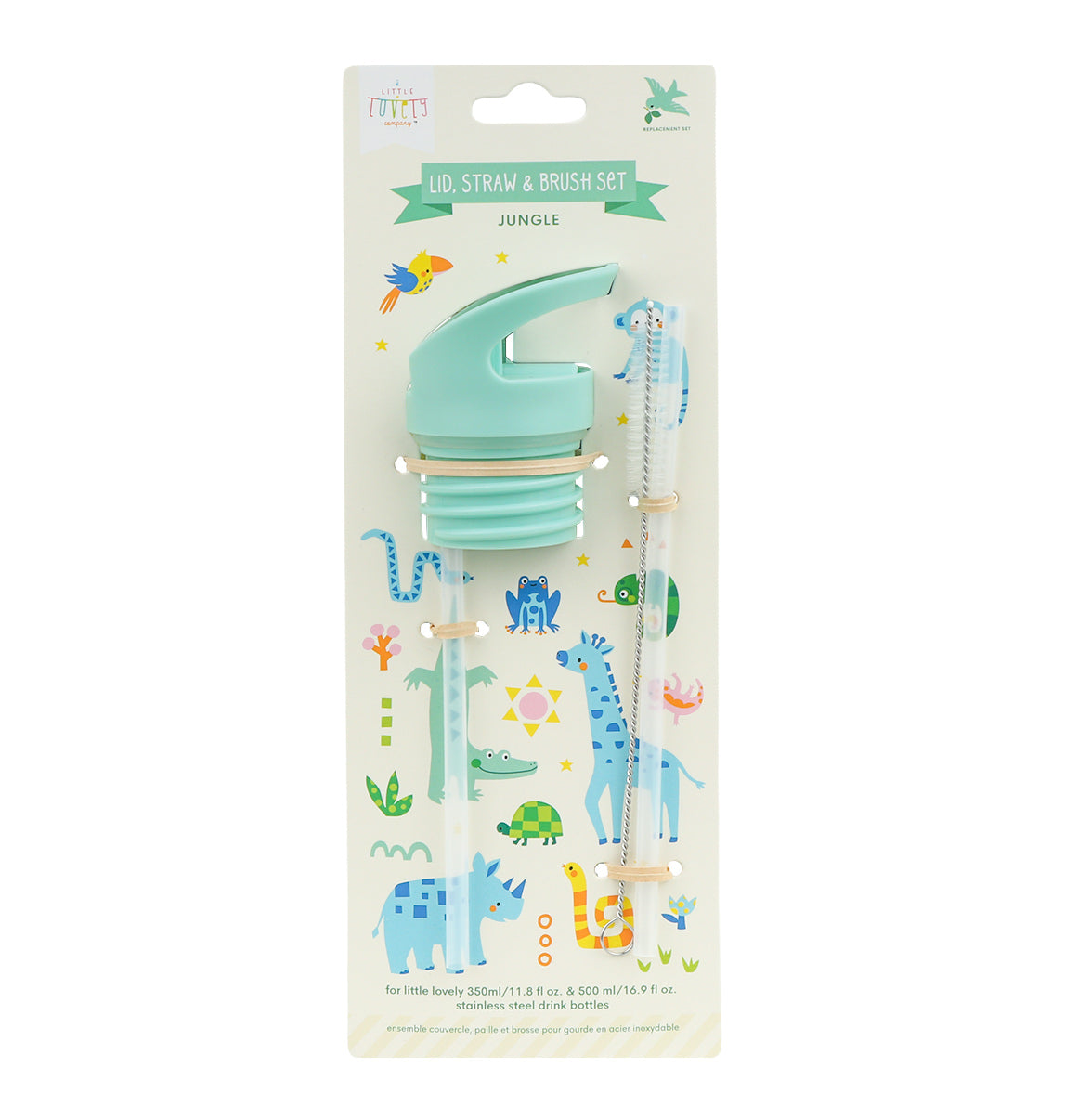 Lid, straw & brush set: Jungle