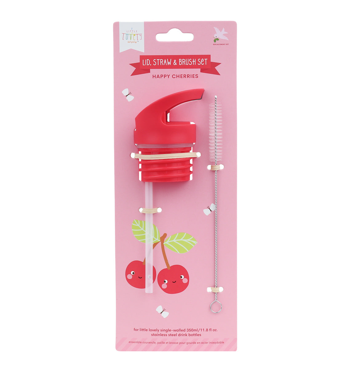 Lid, straw & brush set: Happy cherries