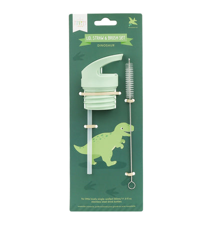 Lid, straw & brush set: Dinosaur