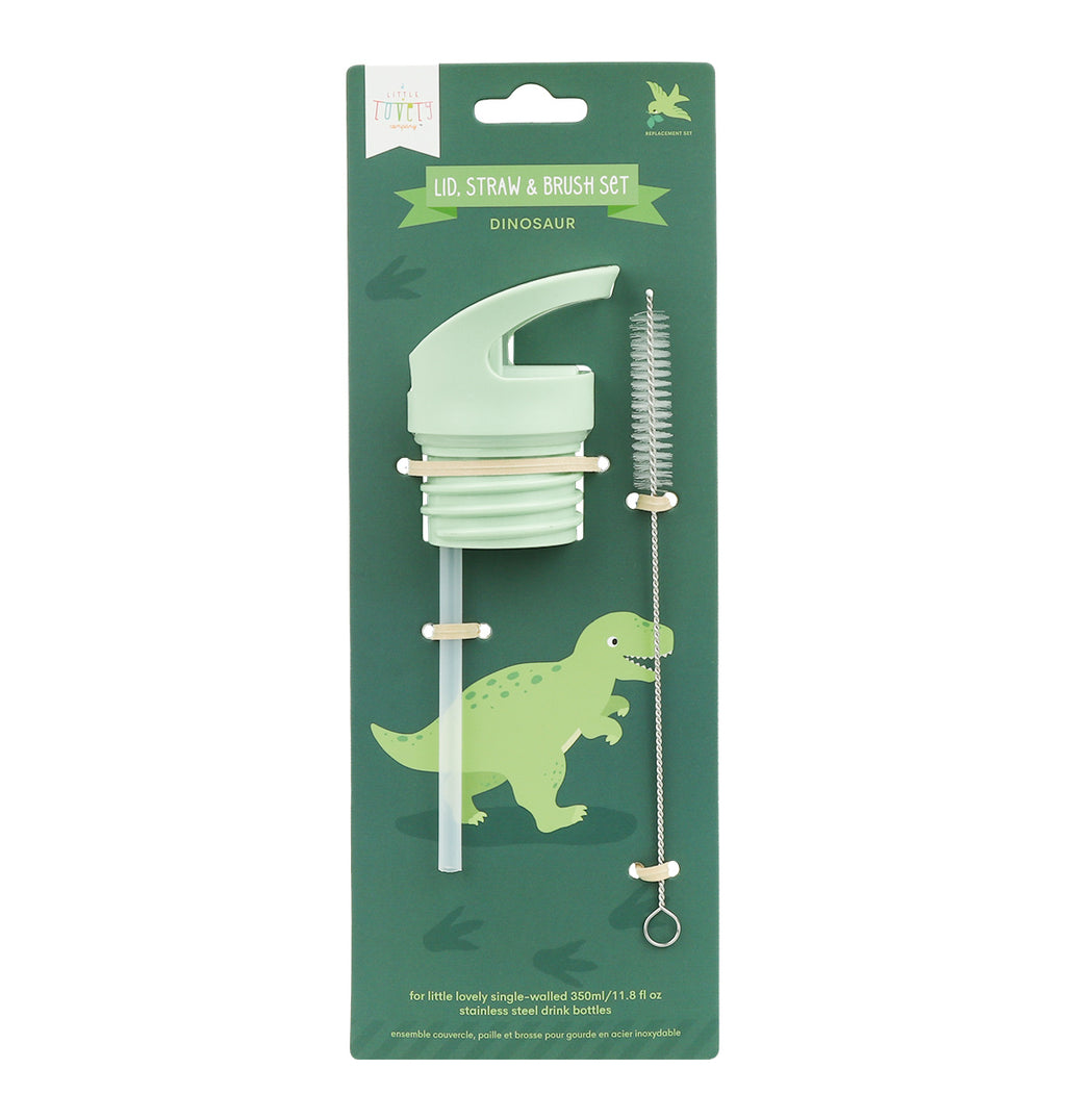 Lid, straw & brush set: Dinosaur
