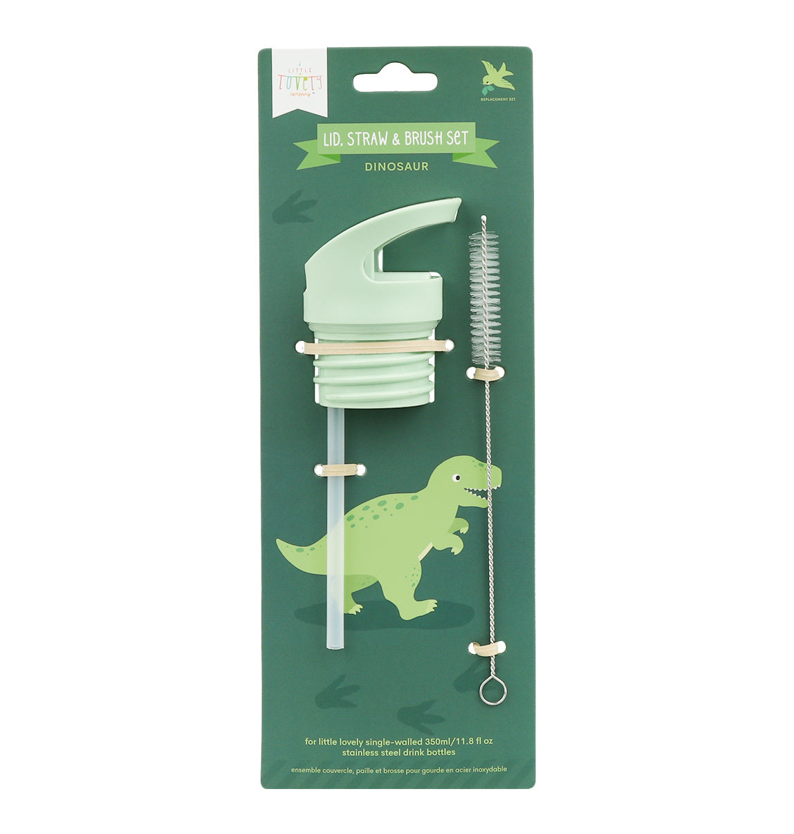 Lid, straw & brush set: Dinosaur