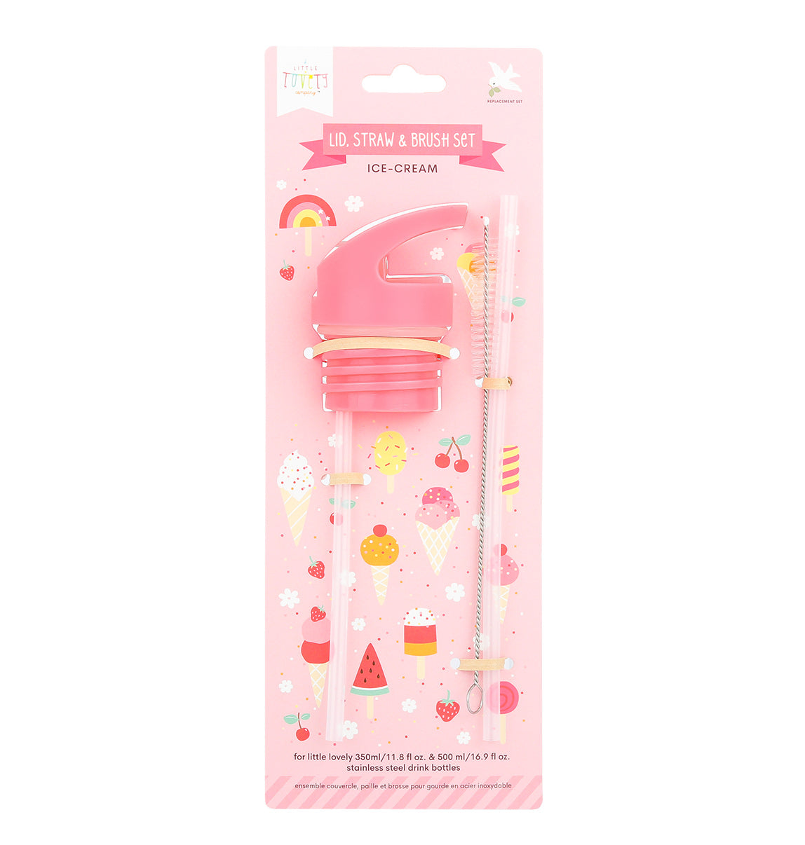 Lid, straw & brush set: Ice-cream