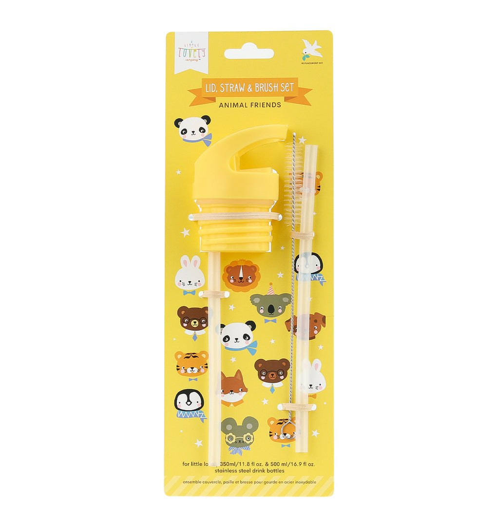 Lid, straw & brush set: Animal friends