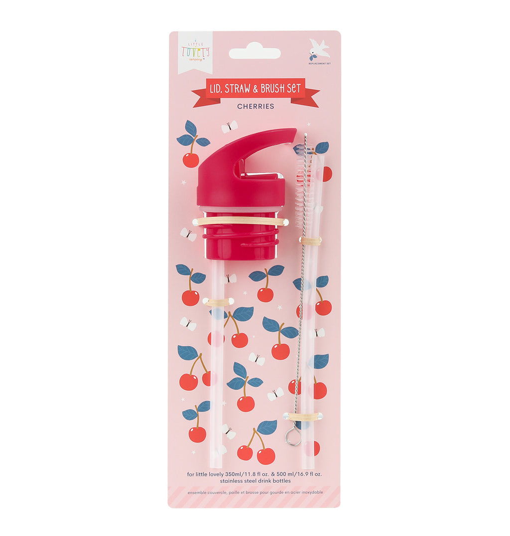 Lid, straw & brush set: Cherries
