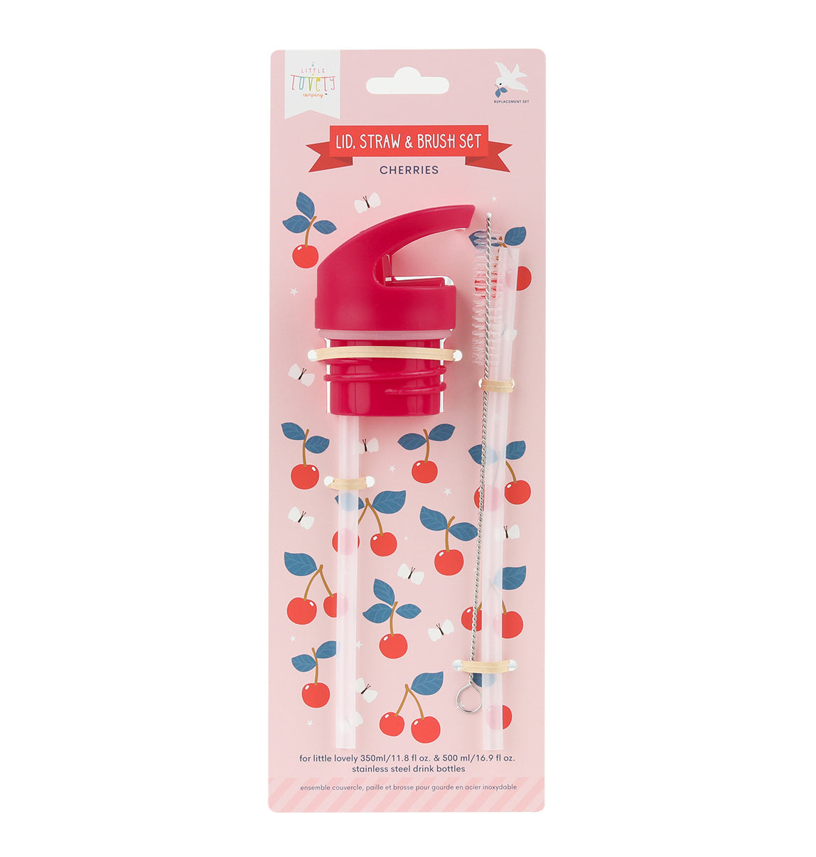 Lid, straw & brush set: Cherries