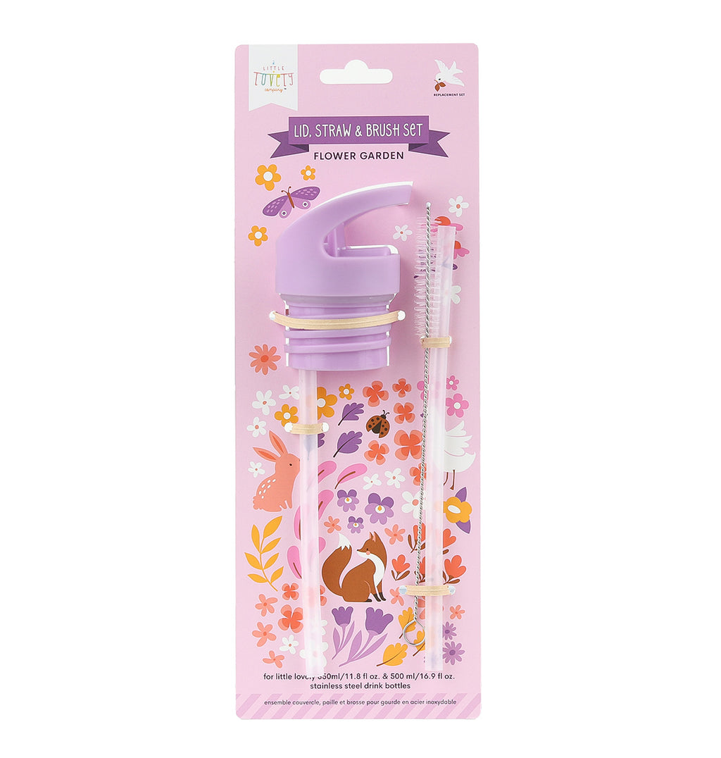 Lid, straw & brush set: Flower garden