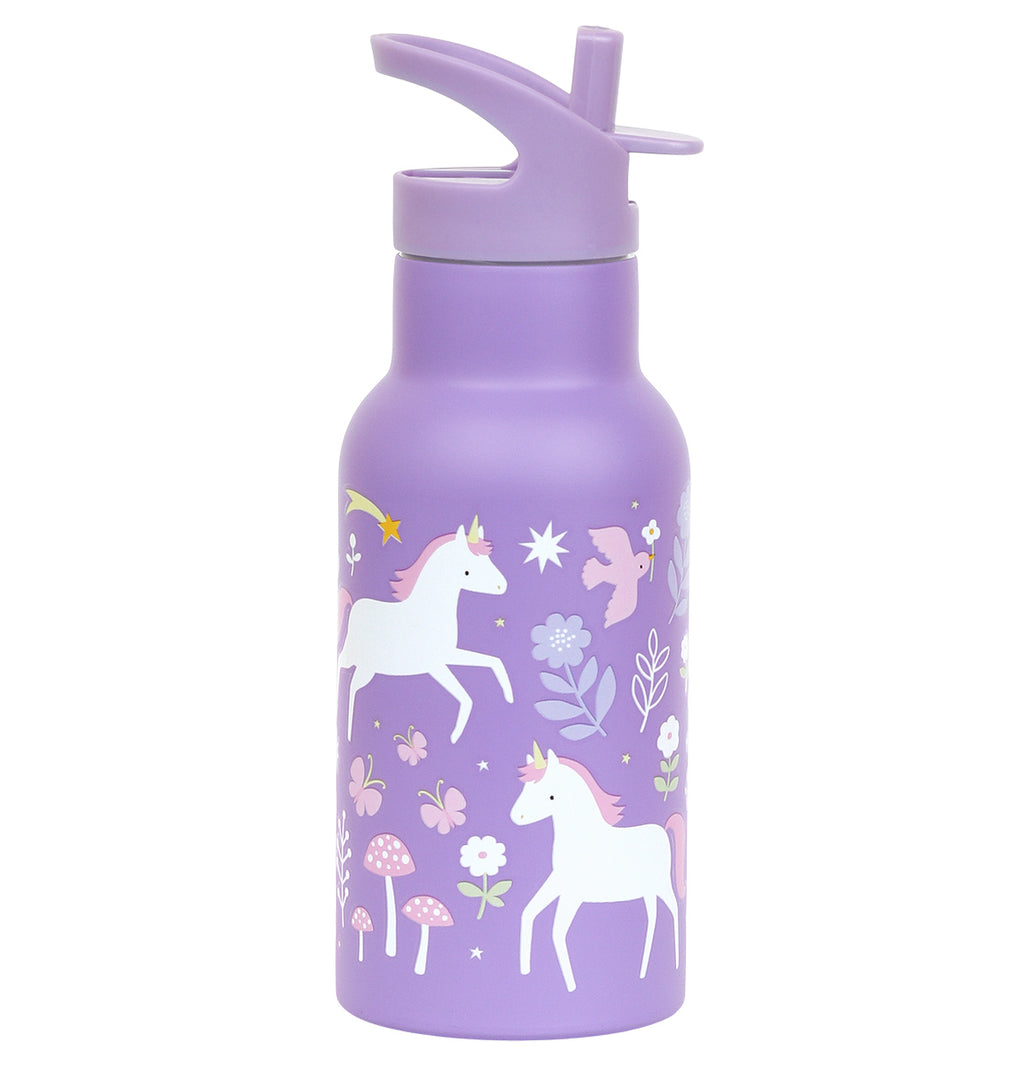 paarse eenhoorn 350ml drinkfles van RVS voor kids met eenhoorn en regenboog