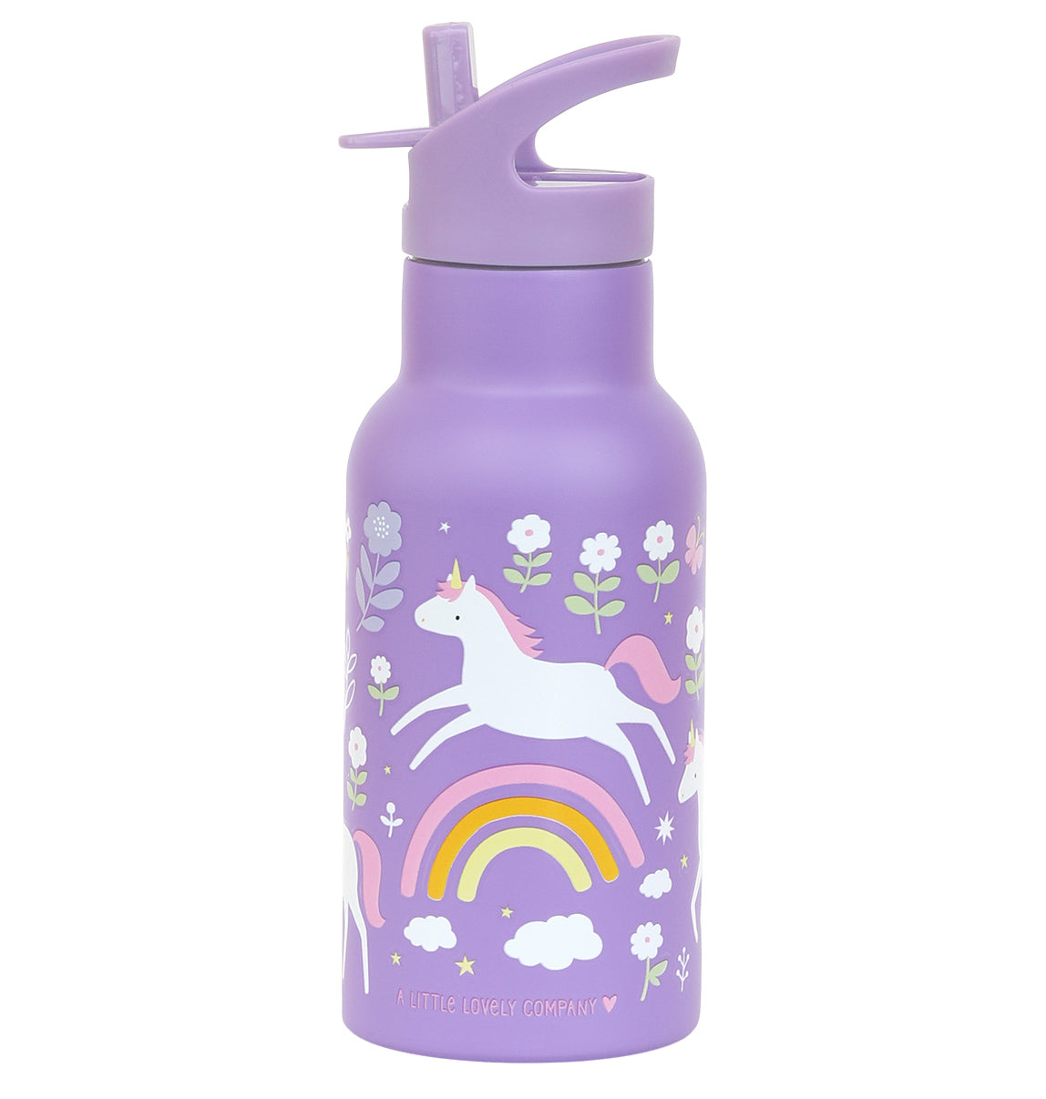 paarse eenhoorn 350ml drinkfles van RVS voor kids met eenhoorn en regenboog