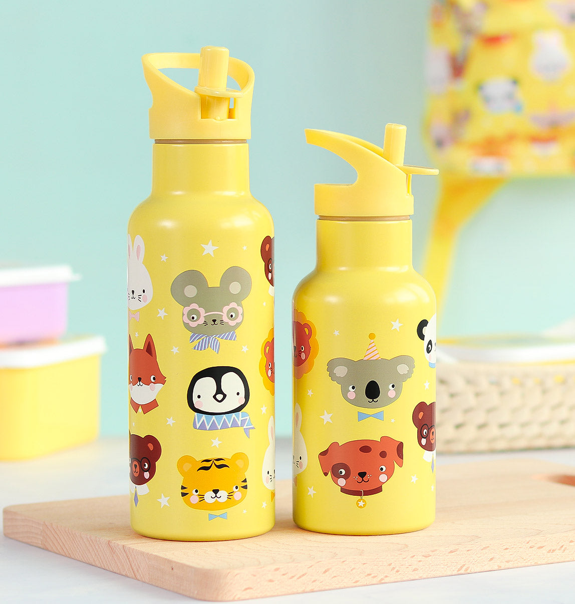 Lid, straw & brush set: Animal friends