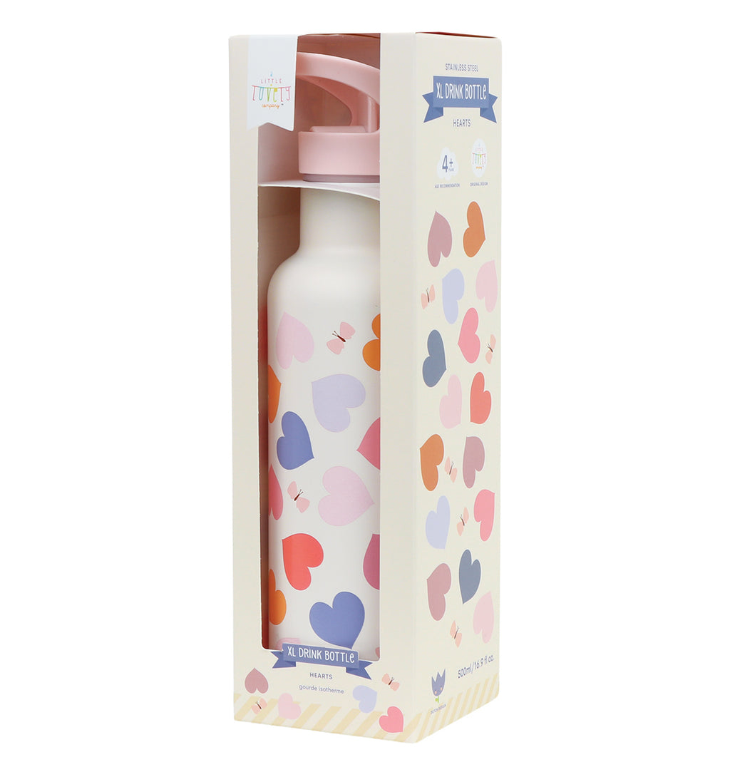 XL Stainless steel drink bottle: Hearts