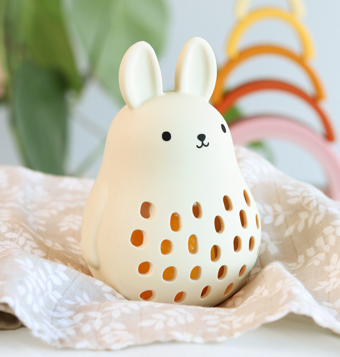 Soft Silicone Cream Bunny Rattle | A Little Lovely Company