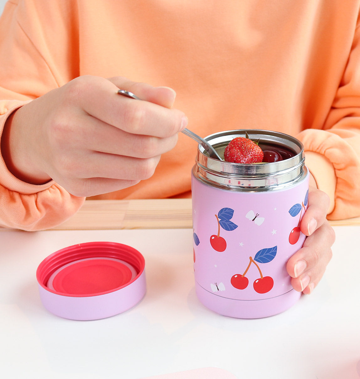 Insulated stainless steel food jar: Cherries
