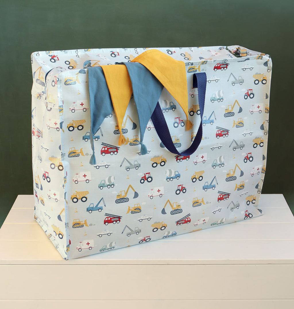 XL opbergtas van a little lovely company met voertuigen print