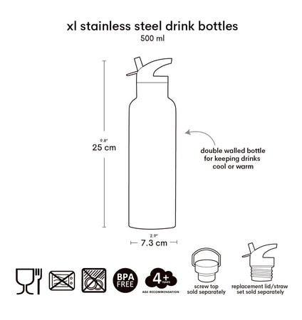 XL Stainless steel drink bottle: Robots