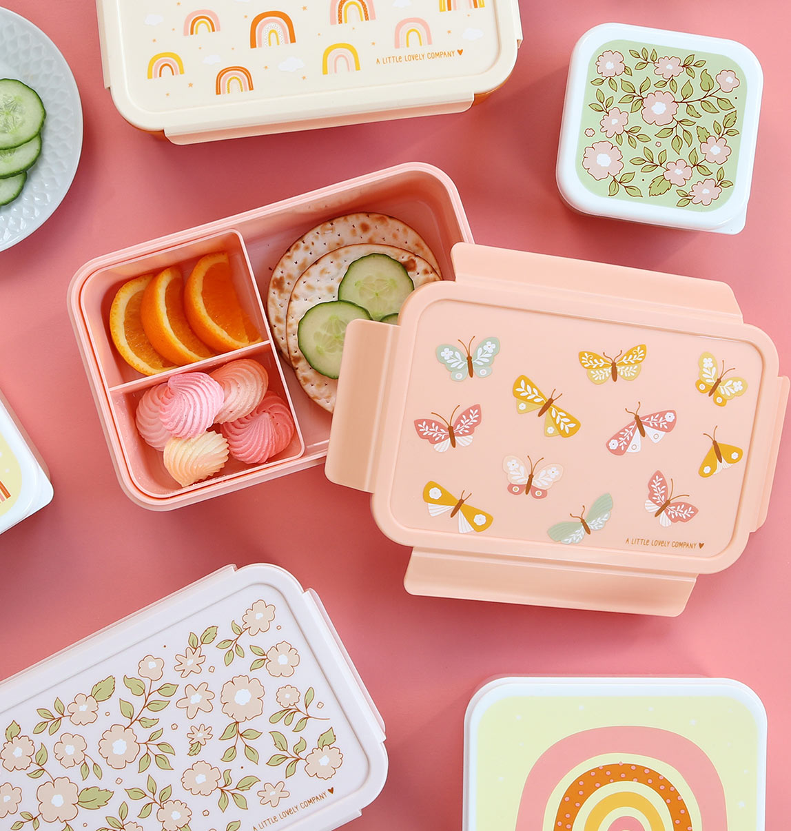 Pink Bento Lunch Box with Butterflies Print | A Little Lovely Company
