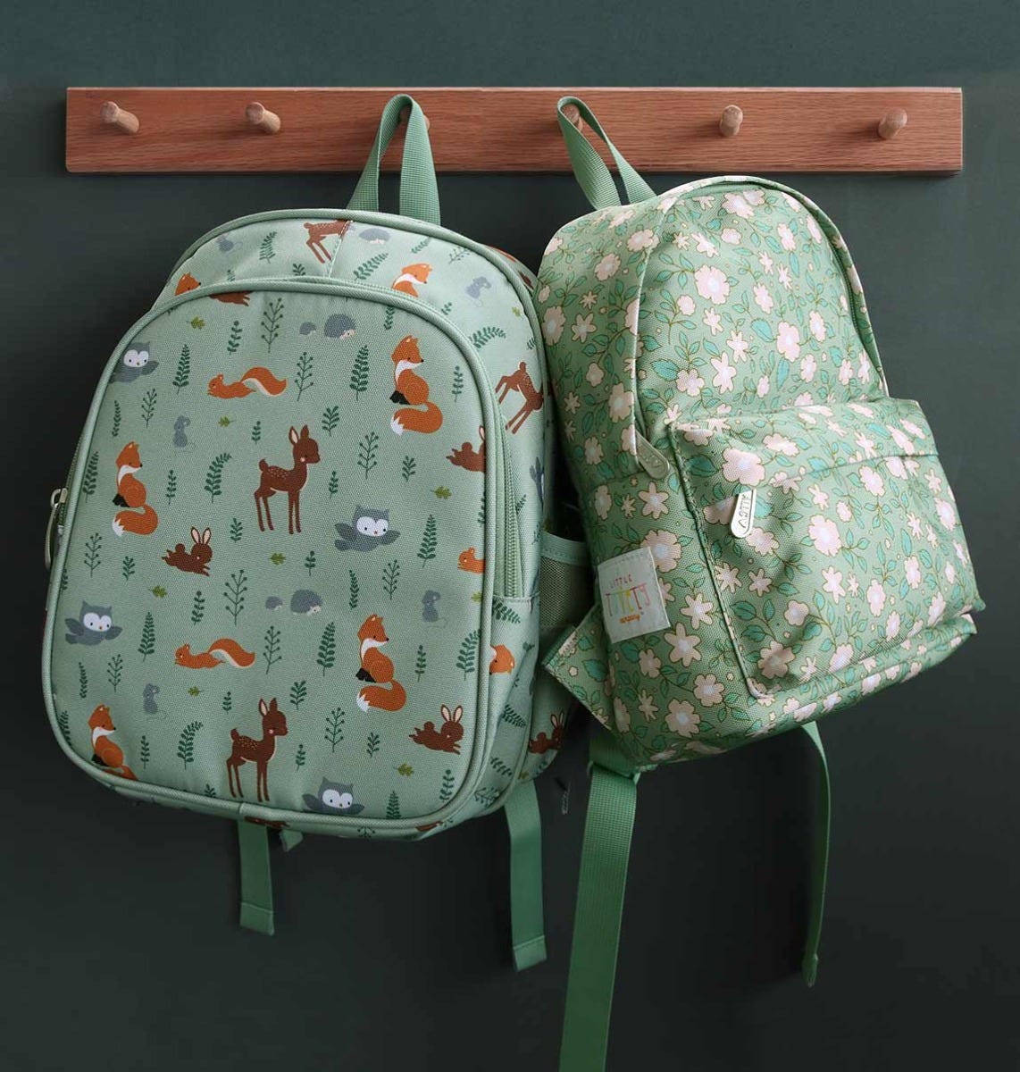 Green top and Rose School Backpack