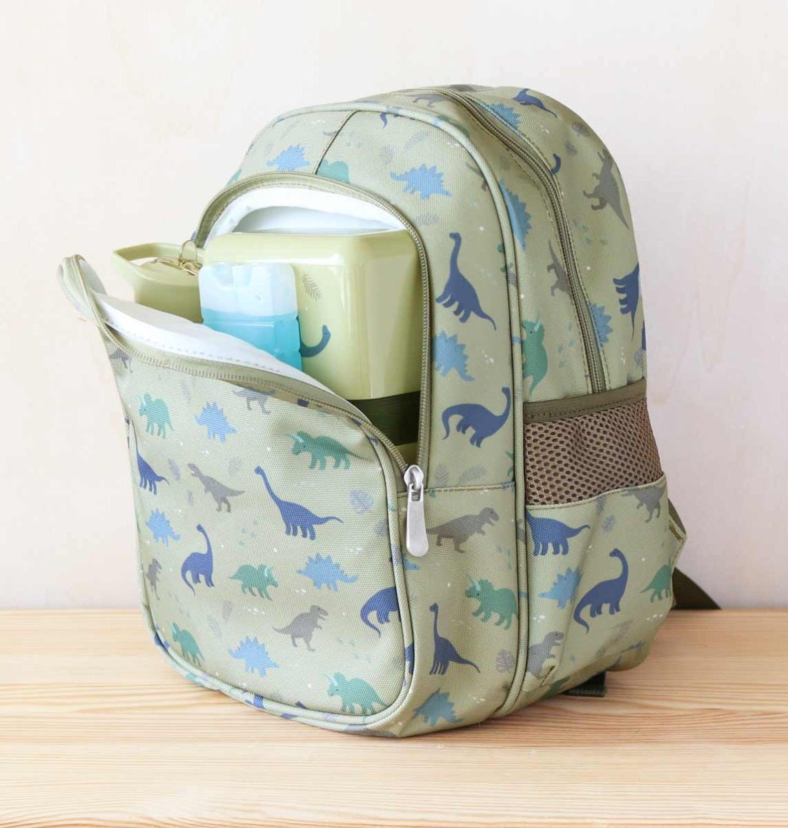 Green Backpack with Dinosaurs for Kids | A Little Lovely Company