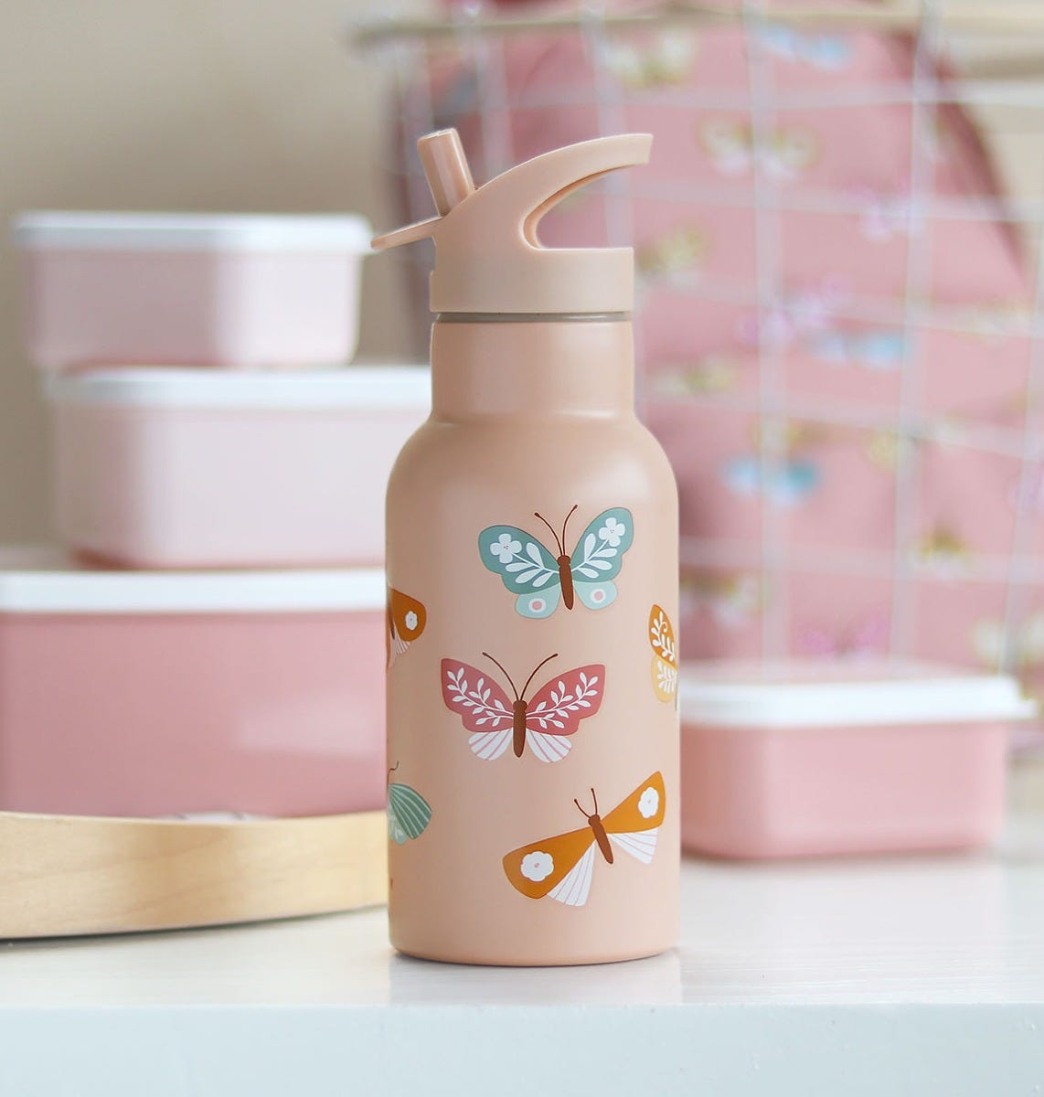 Stainless steel drink bottle: Butterflies 