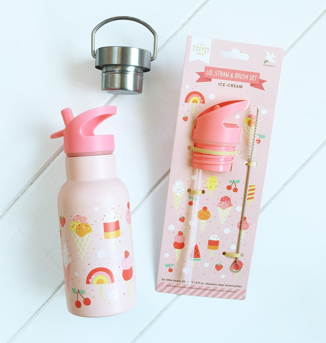 Lid, straw & brush set: Ice-cream