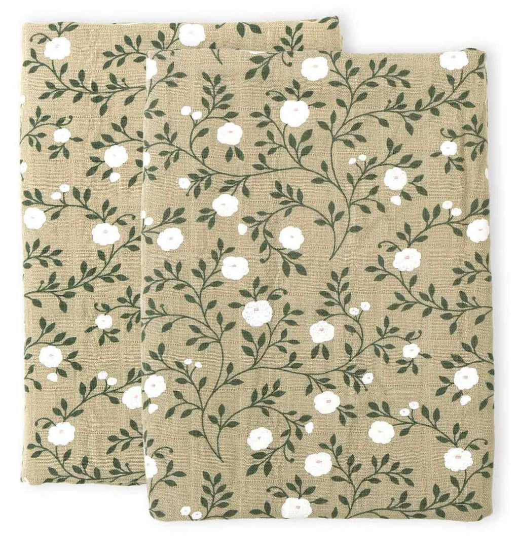 Muslin cloth set of 2: Blossom - dark sage