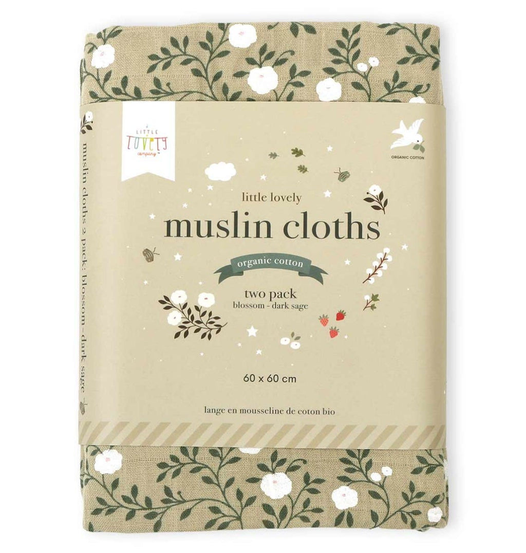 Muslin cloth set of 2: Blossom - dark sage