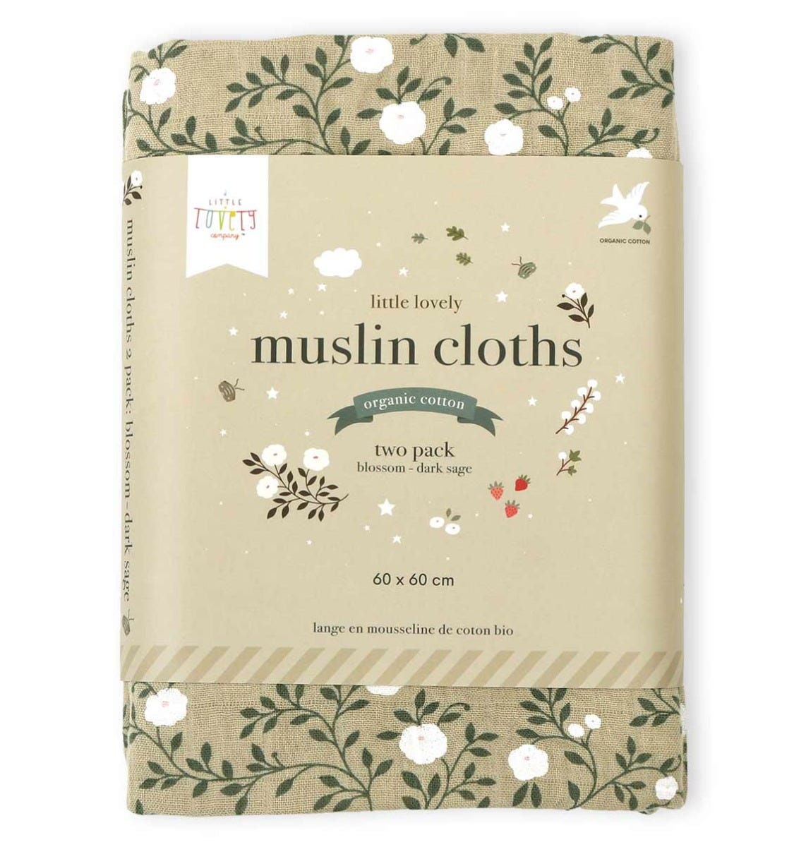 Muslin cloth set of 2: Blossom - dark sage