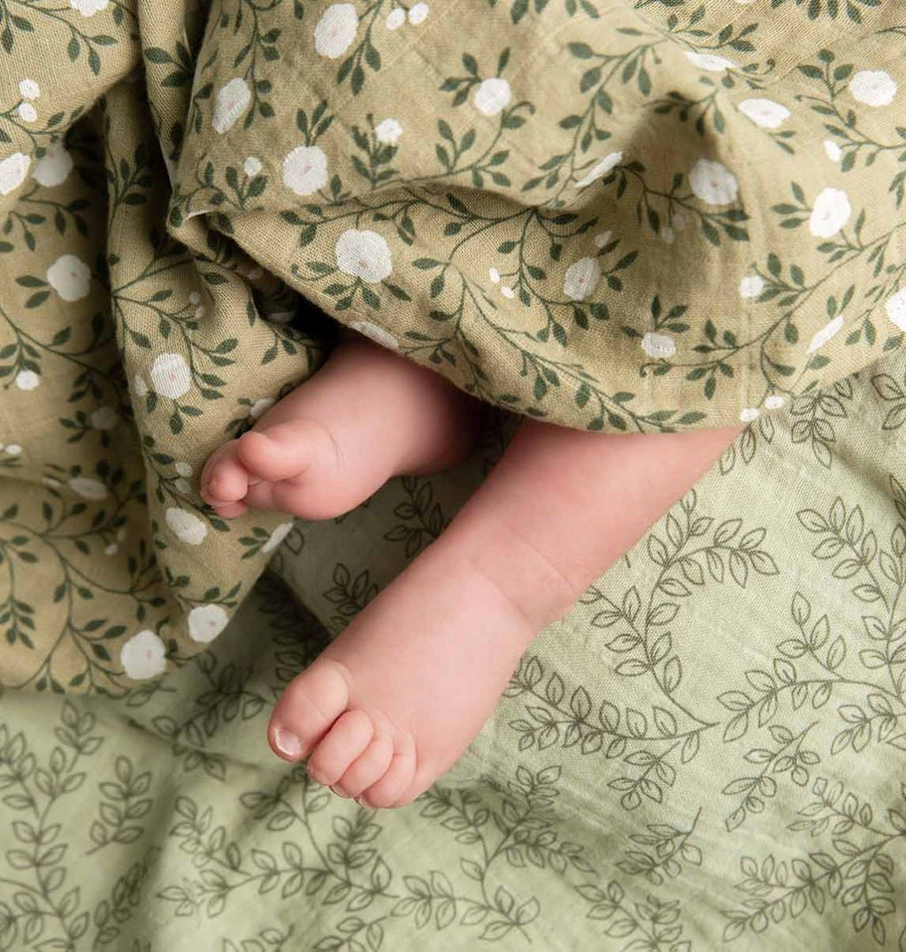 Muslin cloth set of 2: Blossom - dark sage