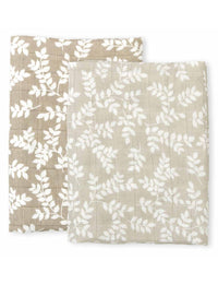 Muslin cloth set of 2: Leaves  - taupe