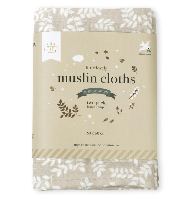 Muslin cloth set of 2: Leaves  - taupe