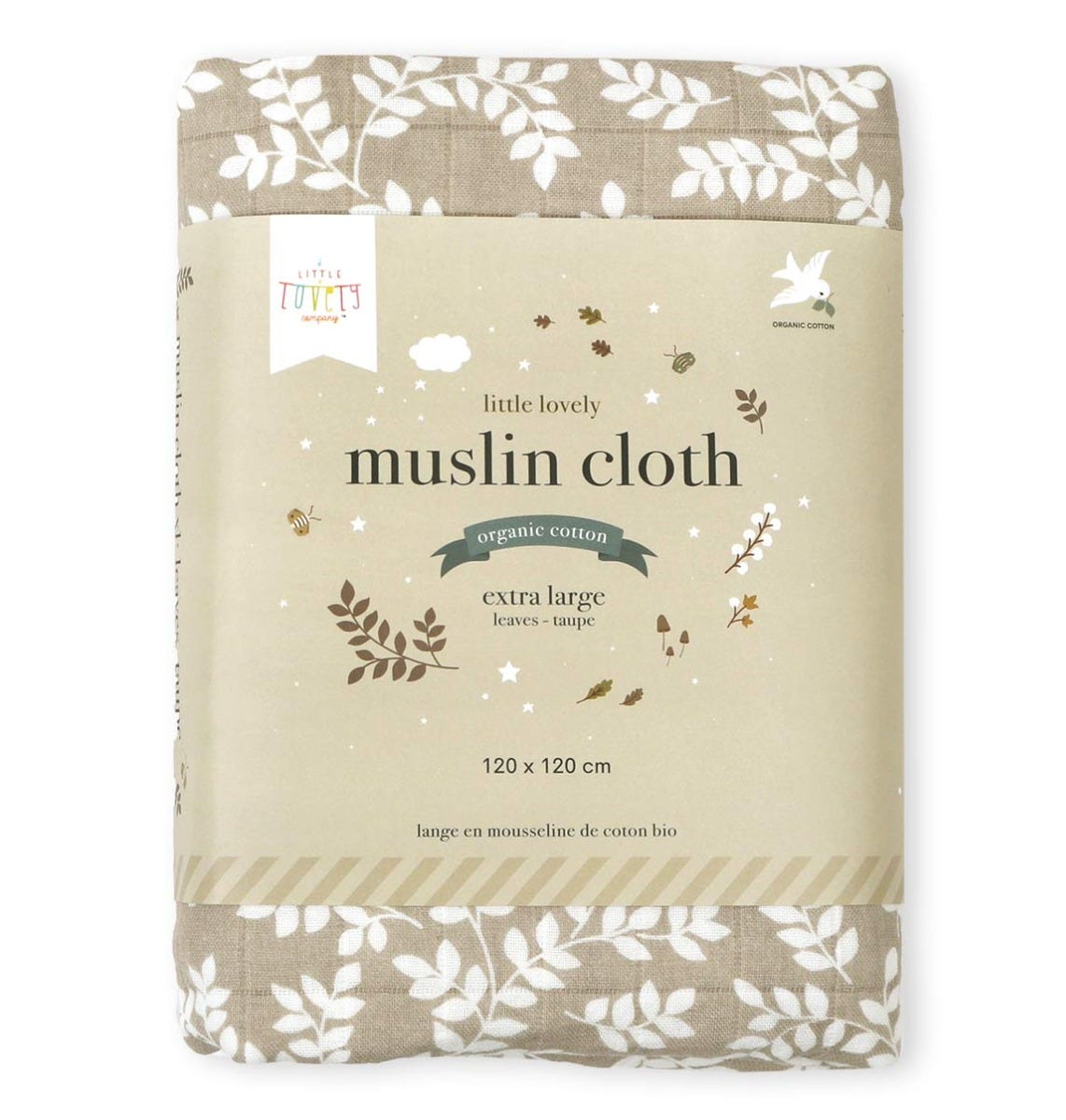 Muslin cloth XL Leaves taupe