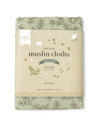 Muslin cloth set of 2: Leaves - sage green