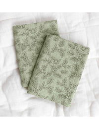 Muslin cloth set of 2: Leaves - sage green