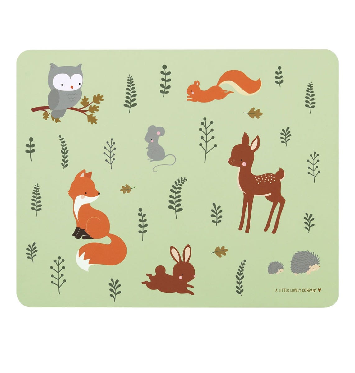 handige anti-slip placemat voor kids van a little lovely company met bosdieren zoals een vos en een hert